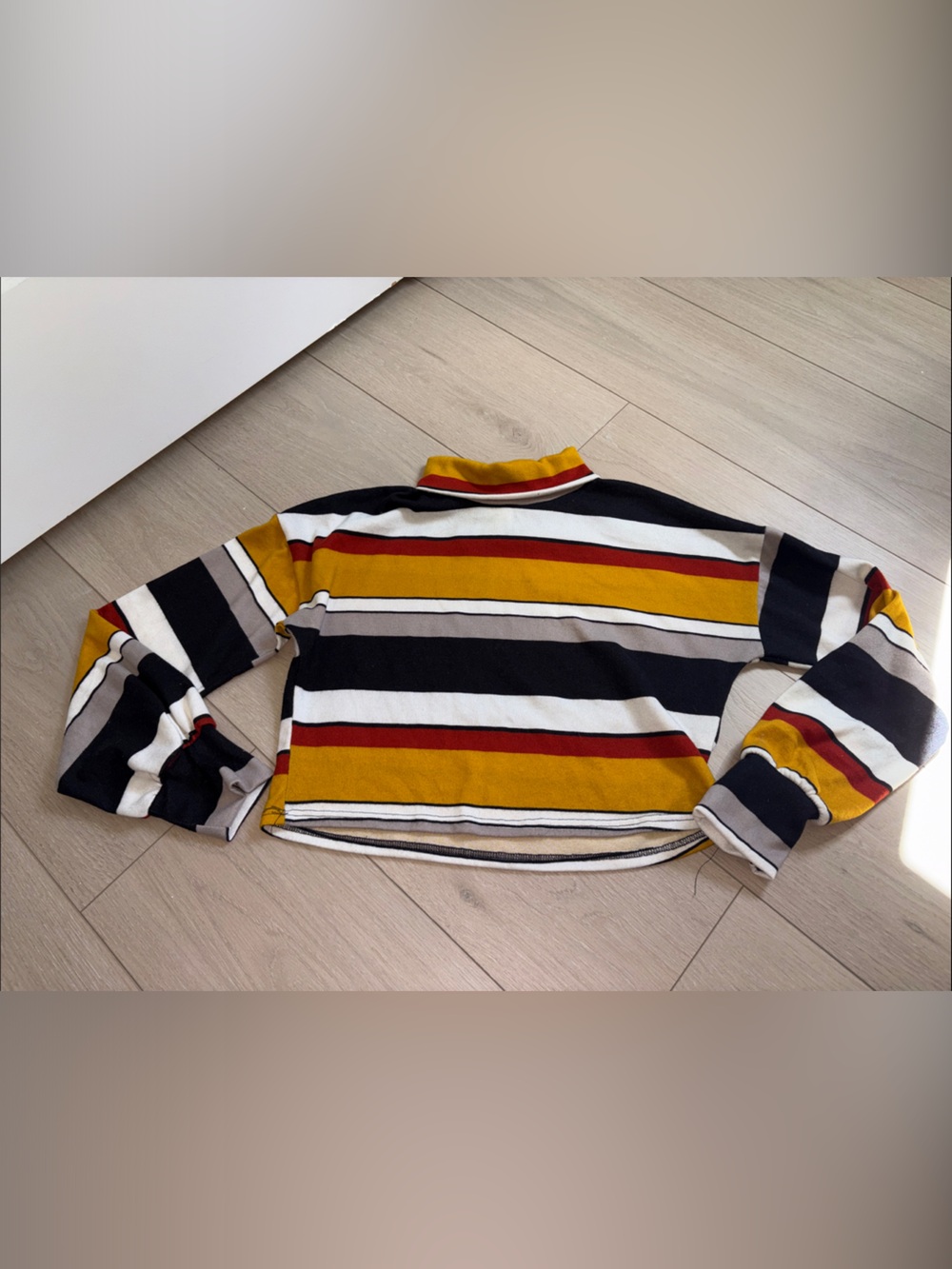 Cropped Striped Long Sleeve Top in Mustard, Black & Ivory